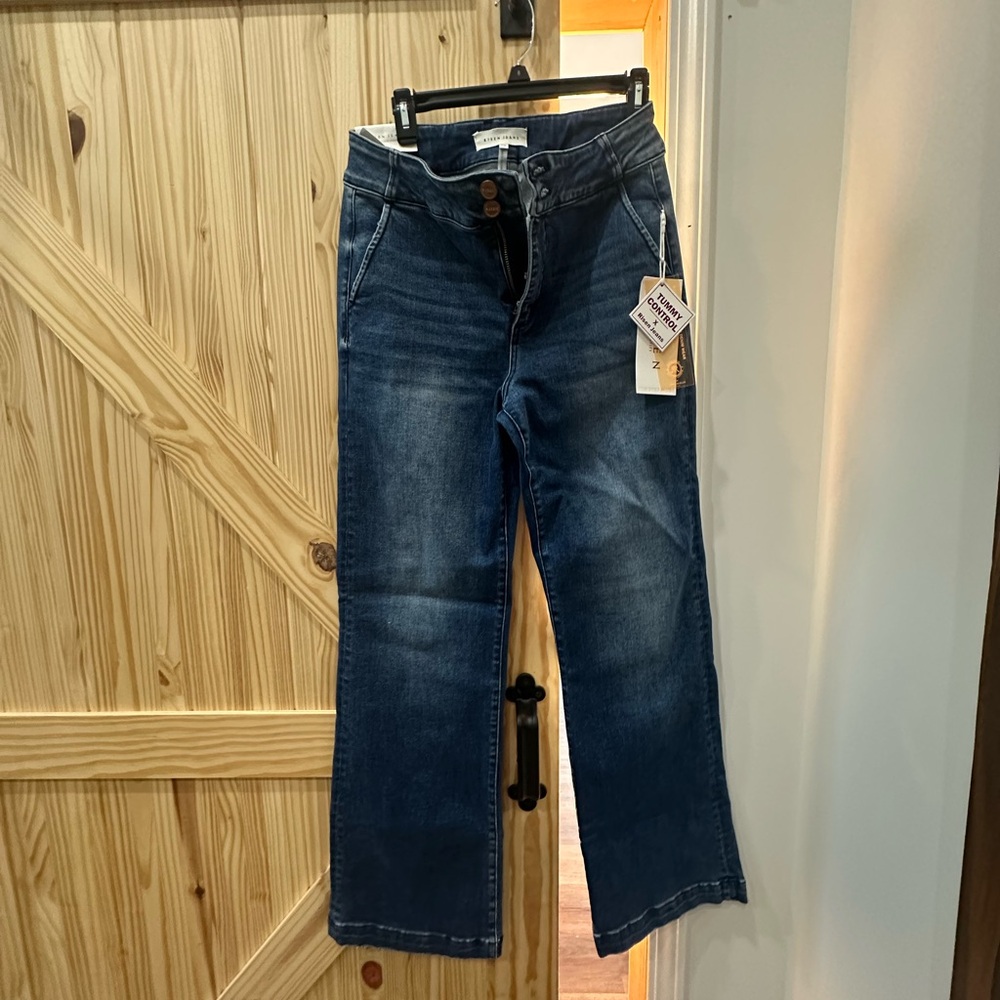 Risen HR Tummy Control Dark Wash Double Button Bootcut Trouser Jeans NEW
